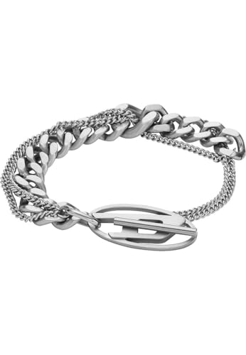 Diesel ユニ オーバル D ロゴ シルバー ステンレススチール ブレスレット DX1550040, One Size, ステンレス鋼, 宝石なし