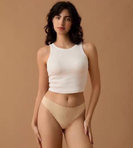 Image of SHARICCA Womens Seamless Thongs No Show Underwear Soft Ribbed Invisible Panties Wave Edge Multi Pack