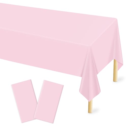 Mulbozy 2 Pcs Light Pink Plastic Tablecloth for Rectangle Table 54 108 inches Disposable Pink Party Table Covers for Gril Birthday Wedding Baby Shower Mermaid Party Decoration