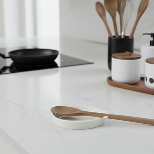 Miniatura 6 de Kook Time Reposacucharas De Cerámica Grande Curve - Soporte Para Utensilios De Cocina, Cucharones Y Espátulas. Plato Pequeño Multiusos Para Aperitivos O Vaciabolsillos. Ø 15.5 Cm. - Blanco