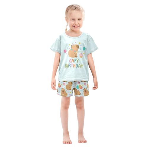 Birthday Party Cute Capybara Blue Summer Cute Pajama Sets, Short Sets for Daily Wears and Sleep Wears3
