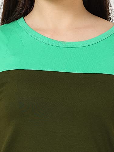Image of FLEXIMAA Women's Cotton Round Neck Color Block Half Sleeve Long Top