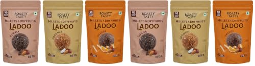 Image of Roasty Tasty Assorted-Millets & Dryfruits Ladoo Combo | 3 Flavours Cocoa Orange & Coconut | Energy Bar Replacement | No Added Sugar | Healthy Snacks | Rich in Proteins | Nuts Mithai | 360g(Pack of 240g each)