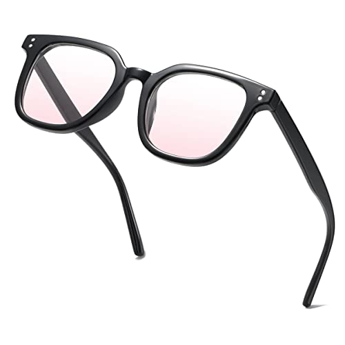 AISSWZBER Full Frame Eyewear Square Glasses Clear Lens Non Prescription for Women Men Teens, Black Gradient Pink, Black Gradient Pink