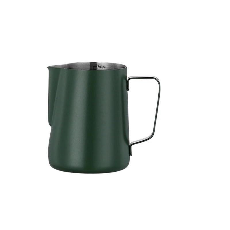 Jarra para espumar leche de acero inoxidable de 600ml color verde con pico de olecranon