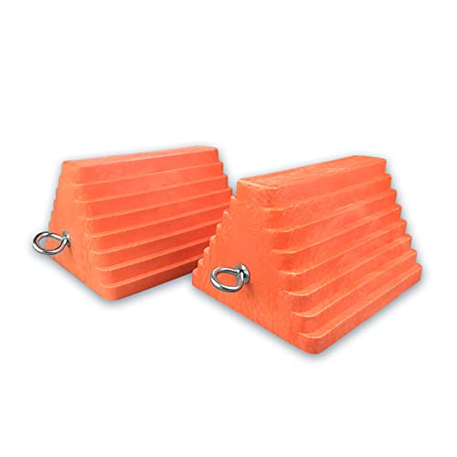 HOXWELL Premium 2 pcs Heavy Duty Wheel Tire Chocks, Vehicle Chocks with Eyebolt for Travel Trailers, Camper, Truck, Car and ATV 2 Pack Orange