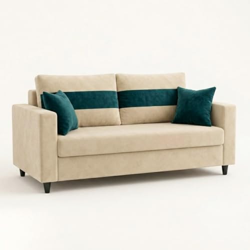 Image of FURNY Luxury Conva 2 Seater Sofa Set for Living Room |Soft Suede Fabric Upholstered | Modern Cushioned Comfortable Couch for Home Office & Drawing Room | Cream