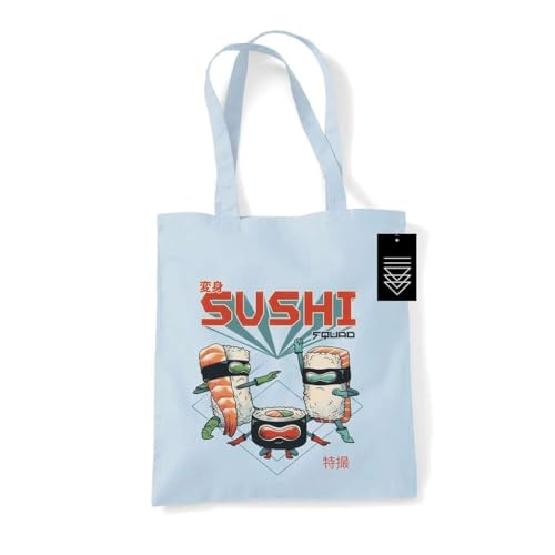 Sac fourre-tout bleu pastel de Vincent Trinidad Sushi Squad tote bag coton imprimé