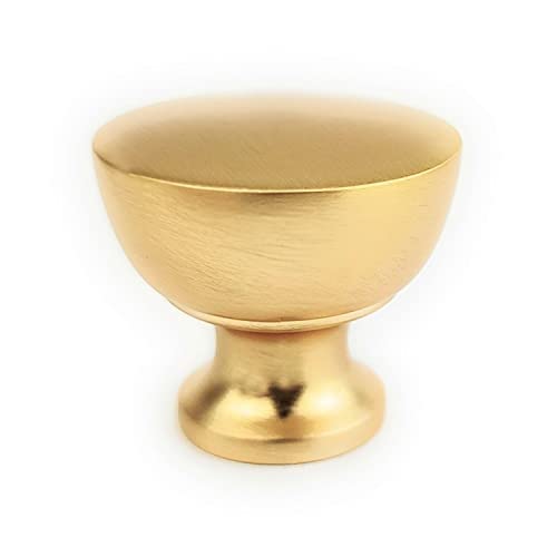 French Furniture Fittings Athena 32mm Matt Brushed Brass Kitchen Cabinet Knobs – Set of 6 Round Cupboard & Drawer Door Knobs with Screws, Stylish Durable Handles, Easy to Fit, UK Brand