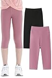 SEAUR Mädchen Sporthose 3/4 Leggings mit Tasche Sportlich Laufhose Yogahose Einfarbig Jogginghose Eng Trainninghose - 150 (140-146)