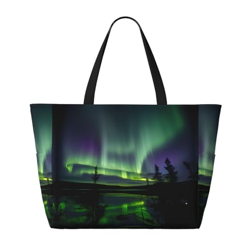 Dark Northern Lights Large Capacity Foldable Tote Bag Women Beach Tote Bag Handbag Gym Bag Travel Shopping Bag2
