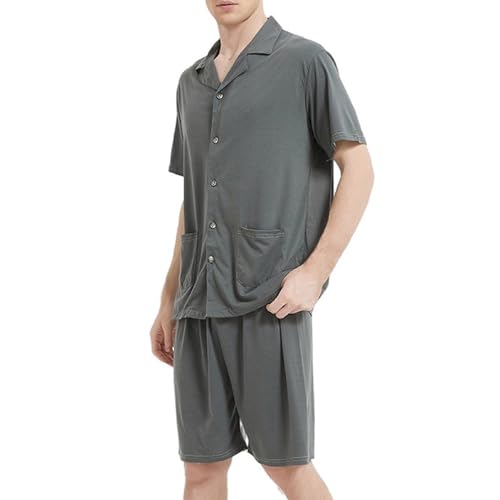 Couple Matching Pajamas Sets Short Sleeve Lapel Button Shirt and Shorts PJ for Women Men 2Pcs Loungewear Sleepwear2