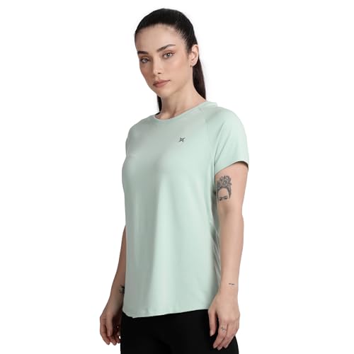 Image of Lavos Women's Regular Fit T-Shirt with Half Sleeve Round Neck, Bamboo & Cotton Gym, Yoga and Sports Wear for Women