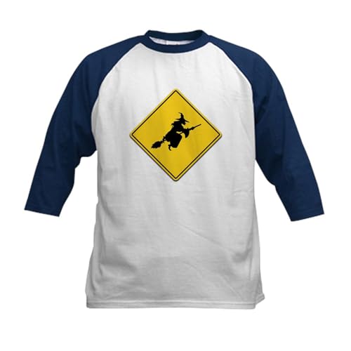 CafePress Witch Warning Kids Baseball T Shirt Kids Cotton Baseball Jersey, 3/4 Raglan Sleeve Shirt Navy/White