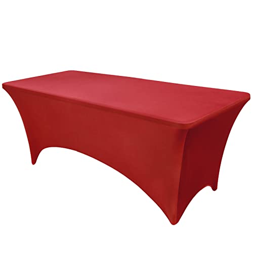 Image of OutdoorLines Fitted Tablecloths Red Table Clothes for 6 Foot Rectangle Table - Elastic Spandex Massage Bed Cover for Party, Wedding, Birthday, Banquet, Vendor