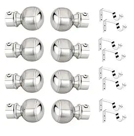 HENY Enterprise Aluminium Round Curtain Brackets Parda Holders with Support Fittings 1 Inch Rod Pocket Finials Designer Door and Window.8 (Pack_8)