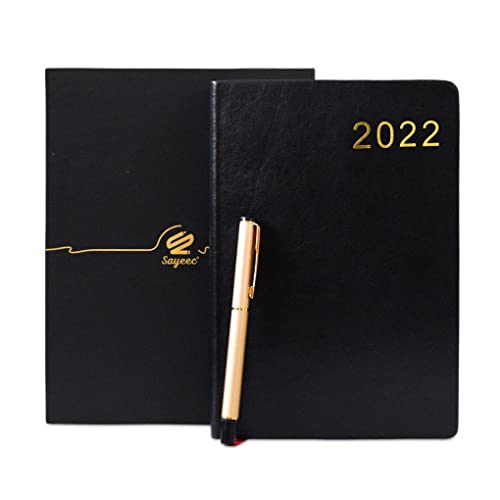 Sayeec 2022 Dickes Tagebuch, A5, schwarzes Leder, klassisches Notizbuch mit 360 linierten Blättern, Tagebuch, Schreiben, große Größe, mit Geschenkbox für persönliche Planer Cover