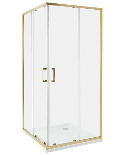 Cabine de Douche en Verre Trempé 90 x 90 x 185 cm Double Porte Coulissante Doré Tela