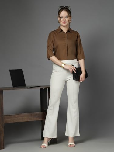 Image of Style Quotient Women Solid Aqua Green Polycrepe Formal Shirt