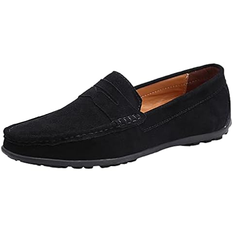 Men’s Suede Leather Slip on Loafer Flats Casual Driving Shoe Black,7.5 Cover