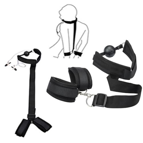 BDSM Bondage Set mit Knebel Nippelklemmen Handschellen 3 in 1 SM Fesselset für HundSklave Szenen Cosplay Handgelenk Nacken Fesseln Sexspielzeug für Paare Sexspiele in Bett Extrem