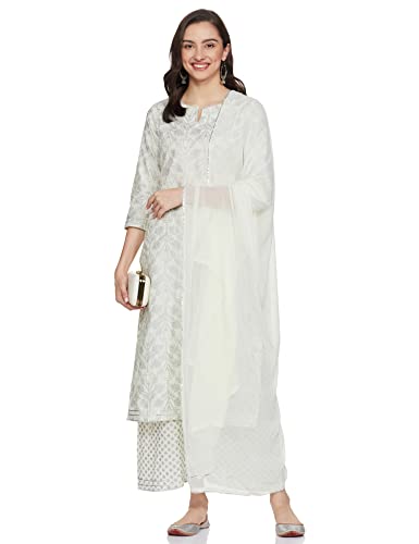 Image of GoSriKi Women's Cotton Blend Printed Straight Kurta, Pant & Dupatta (Shopping-GO)