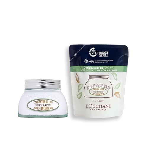 L'OCCITANE Almond Milk Concentrate Refill Duo, Premium & Clean Beauty Bath & Body Gift Set for All Skin Types
