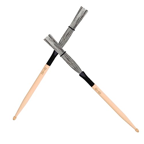 HANABASS 1Pair Drum Wire Brush Special Carbon Steel Brushes for Percussion Instruments for Jazz Drumming Comfortable Handle for Beginners and Youth Bands Retractable Design