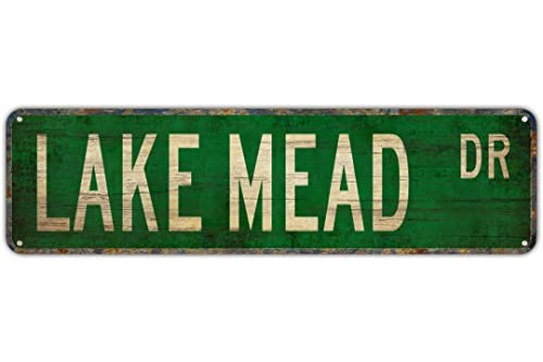 Cartello stradale Lake Mead Lake Mead Lake Mead Cartello Lago Mead Regalo Nevada-Arizona Cartello stradale in metallo 40,6 x 10,2 cm Home Cave Garage Bar Decorazione da parete Metallo Alluminio