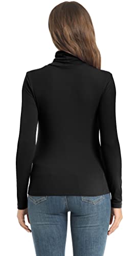 Image of Women's Casual Long Sleeve Turtleneck Tops Slim Fitted Lightweight Base Layer Shirts