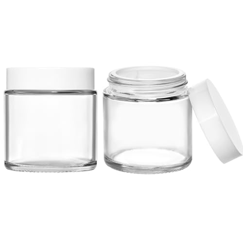 TUZAZO 4oz Small Glass Jars with White Lids, 2 Pack Round Clear Glass Jars with Inner Liners & Stickers Reusable Empty Cosmetic Containers for Lotions, Body Butters, Creams, Powders, Candles