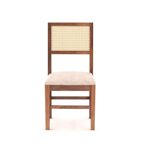 Image of MoonWoode Sheesham Wood 4 Seater Dining Table Set with Cushion Chairs Cane Webbing Wooden Dining Room Dinner Table for Home Living Room and Restaurant Furniture (Honey Finish)