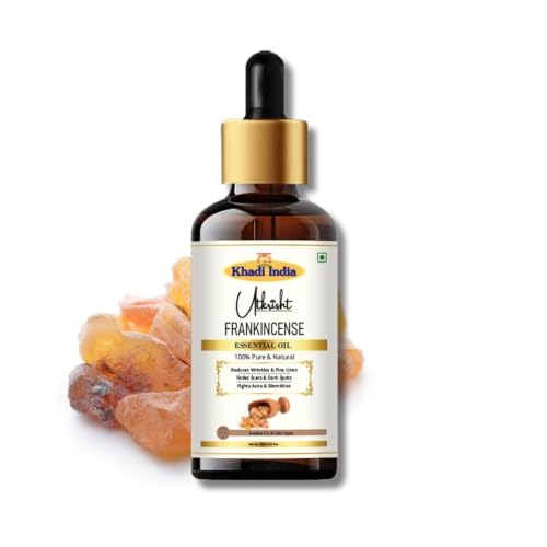 Image of Khadi Frankincense Essential Oil 15 ml | Pure & Natural | For Scalp Care, Skin Tightening & Fine Lines | Anti Aging Properties | Oil for Face | All Skin Types | Aromatherapy for Men & Women