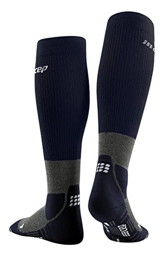 CEP Men's Merino Wool Hiking Tall Knee High Compression Socks, Peacoat/Grey, Men, V2