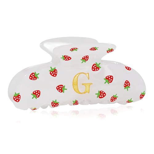 Image of Initial Strawberry Hair Clips for Women - Teen Girl Gifts Trendy Stuff, Y2K Accessories Strawberry Print Hair Accessories, Wedding Bridesmaid Birthday Valentines Day Gifts for Girls, Letter G