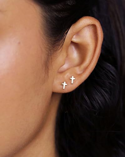Gold Earrings for Women 14K Gold Cross Stud Earring Dainty Minimalist Simple Small Earrings Jewelry Gift for Her2