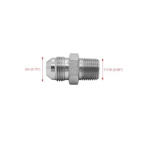 Image of (2-PACK) 2404-08-06 Hydraulic Hose Adapter Fitting 1 /2 inch Male JIC 37 Flare (3 /4 inch-16UNF) x 3 /8 inch Male (3 /8 inch-18NPTF) SAE Straight Pipe Joints Tube Connector Carbon Steel