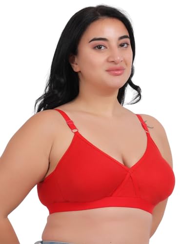 Image of Fabme Women's Cotton Seamless Non-Padded Non-Wired Bra, Cross Belt, Heavy Support, Double Layer Cups, Broad Elastic Bra