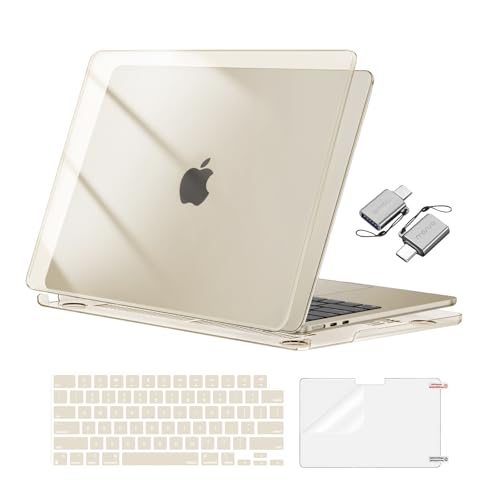 Image of MOSISO Compatible with MacBook Air 13 inch Case M5 2026 M4 2025 M3 M2 2024-2022 A3449 A3240 A3113 A2681, Hard Shell&Keyboard Cover&Screen Film&Type C for MacBook Air 13.6 inch Case, Crystal Starlight