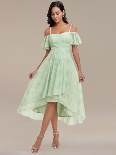 Image of Ever-Pretty Women's Summer Cold Shoulder Hi-Lo Asymmetrical Hem Flowy Chiffon Short Wedding Guest Dress 02103