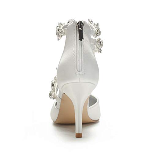 High Heels Wedding Shoes for Bride Pointed Toe Satin Crystals Formal Party Dress Pumps Women 602-74