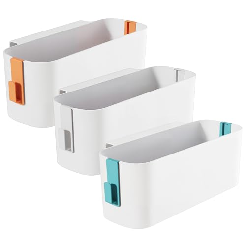 CHUENHEI Lot de 3 paniers suspendus de rangement pour lit - Organisateur de lit avec crochets amovibles - Panier de chevet suspendu 33x11x12 cm - Blanc Vert Orange