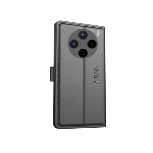 Image of AIBEX Compatible for Vivo X200 5G Flip Cover Leather Finish with Magnatic Closure | Inside TPU with Card Pockets | Wallet Stand | Complete Protection Flip Case -Black