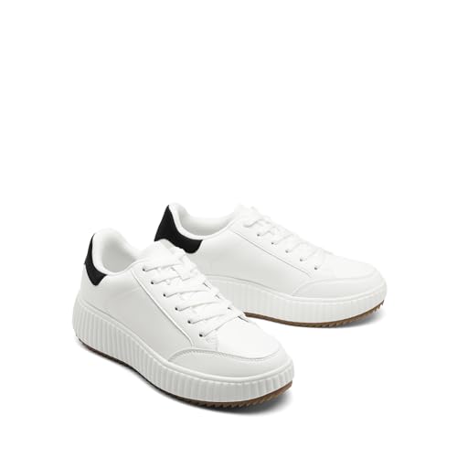 Image of DREAM PAIRS Women Platform Chunky Lightweight Comfortable Casual Faux Leather Lace Up Dee Walking Fashion Sneakers