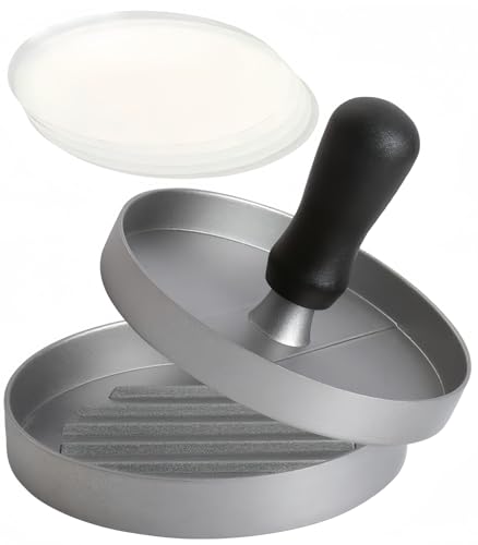 Beykakye Burgerpresse Antihaft mit 50 Patty Papieren - Robuste Hamburger Presse aus Aluminium für Grill, BBQ und Outdoor-Küche Beykakye Burgerpresse Antihaft mit 50 Patty Papieren - Robuste Hamburger Presse aus Aluminium für Grill, BBQ und Outdoor-Küche