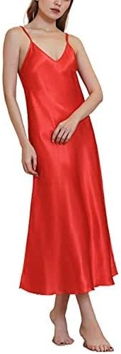 Womens Satin Nightgown Long Slip Sleep Dress Silk V Neck Nightgowns - Image 2