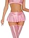 FEOYA Women Shiny Stretchy Sheer Ruffle Mini Skirt Metallic Low Waist Transparent See Through Club Party Cosplay Pink XL