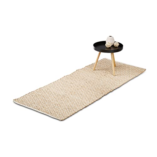 Relaxdays Läufer, Jute & Baumwolle, 80 x 200 cm Teppich für Flur, Küche, Schlafzimmer,...