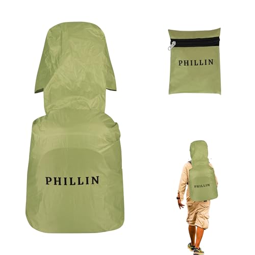 Image of Rain Cover for Backpack with Elastic Adjustable and Carrying Pouch Dustproof Waterproof Laptop Bag Protector Travel Accessories 35-45 Liter Hoodie Style (Olive Green)