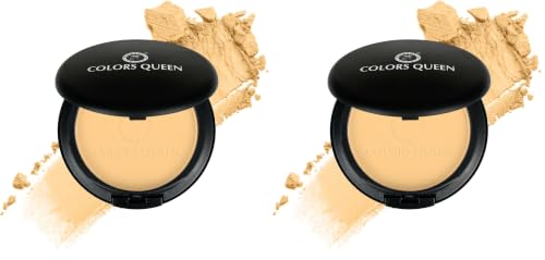 Image of Colors Queen Luminous Silk Compact Powder with Argan Oil - 10g | Oil Control, Matte Pressed Powder with Lightweight Formula | Long Lasting Compact Powder for Face Makeup (Almond) (Pack of 2)